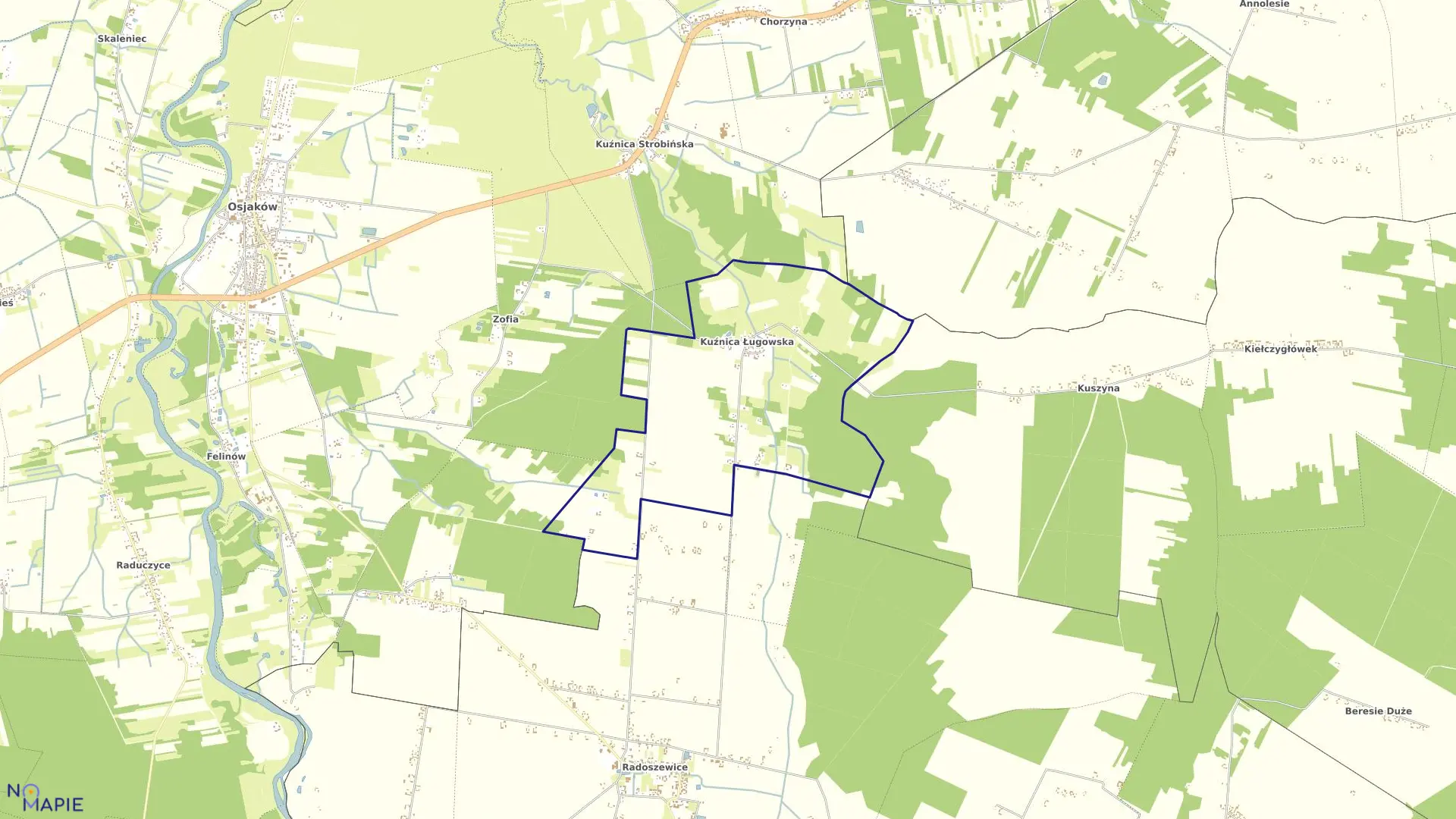 Mapa obrębu KUŹNICA ŁUGOWSKA gmina Osjaków