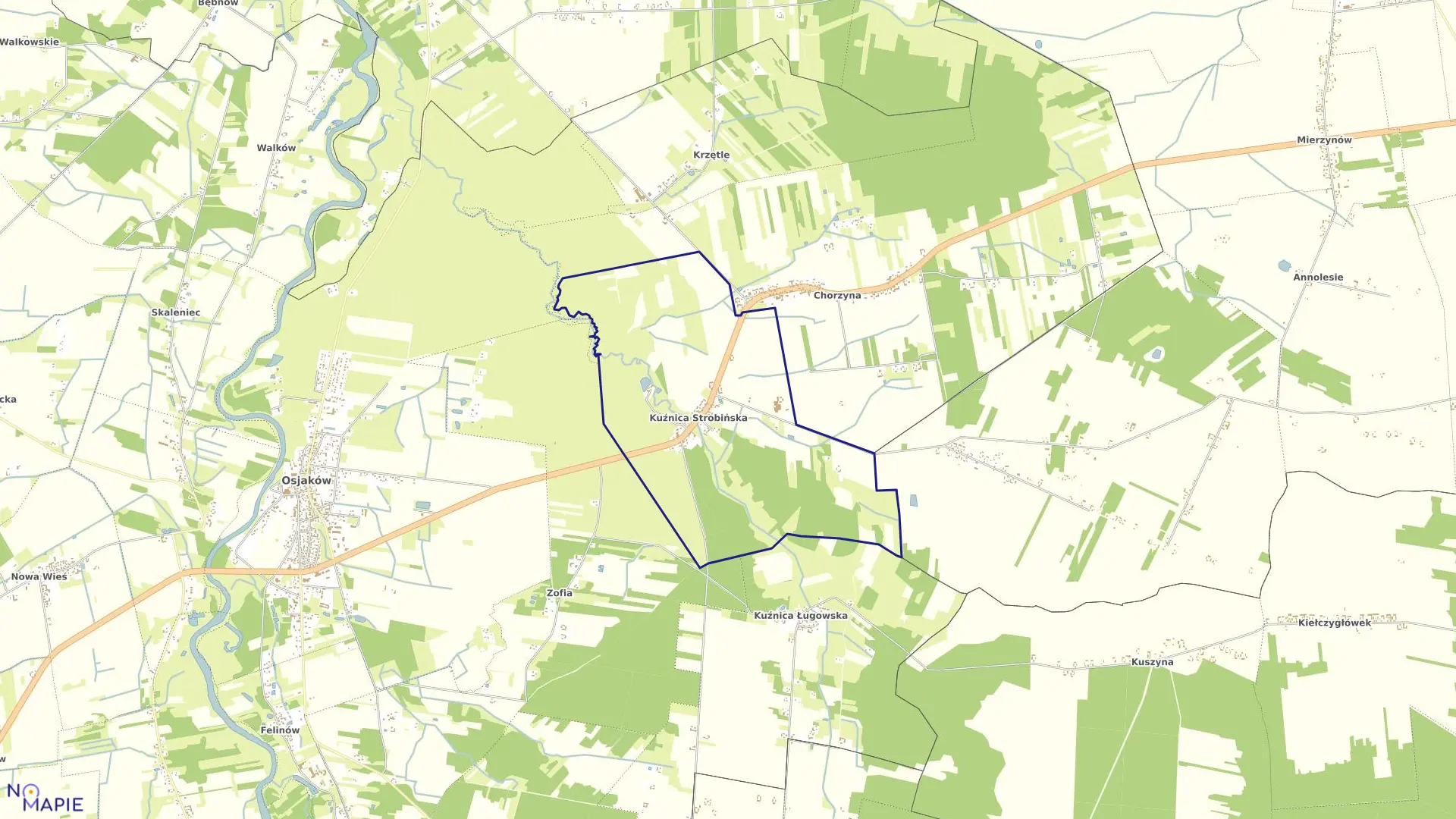 Mapa obrębu KUŹNICA STROBIŃSKA gmina Osjaków